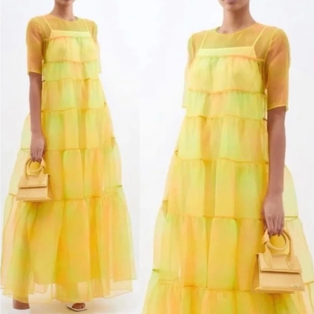 STAUD Hyacinth Tiered Maxi Dress Gown Yellow Sunray